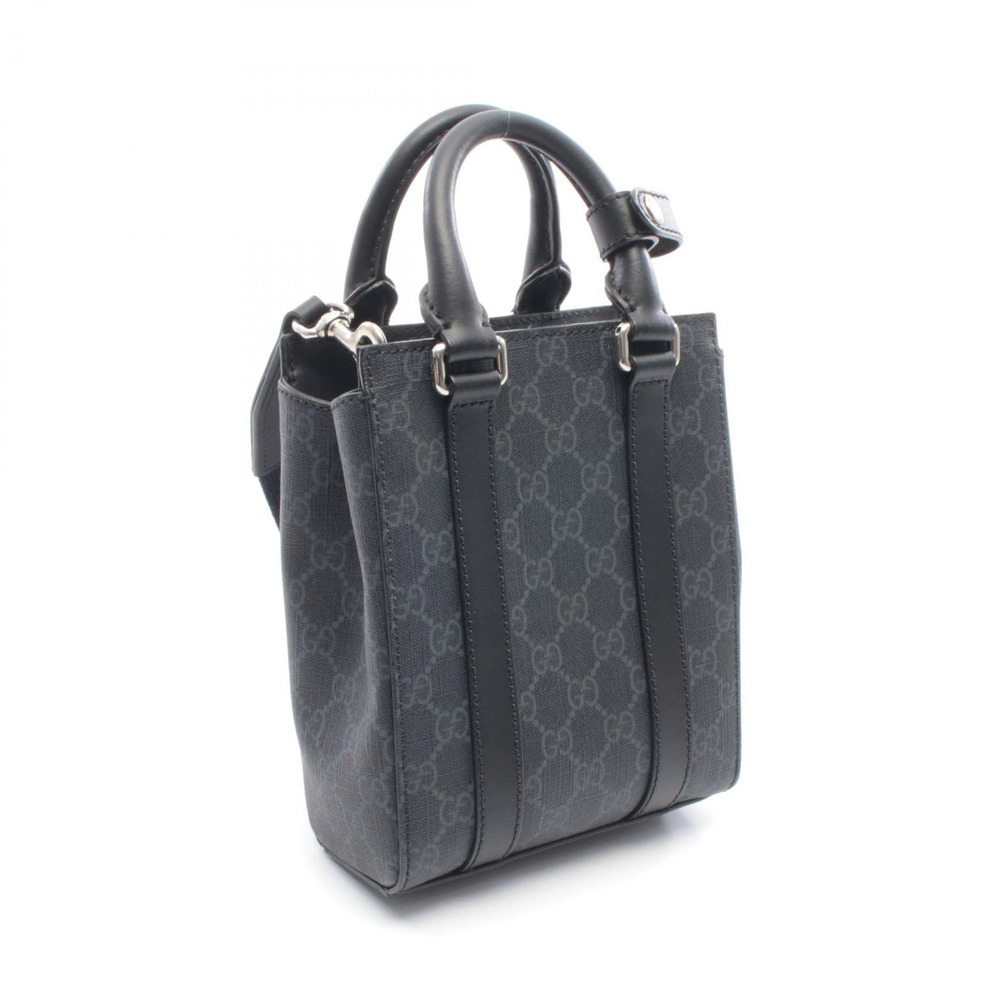 Gucci GG Supreme Web Tote Bag Canvas Leather Gray Black